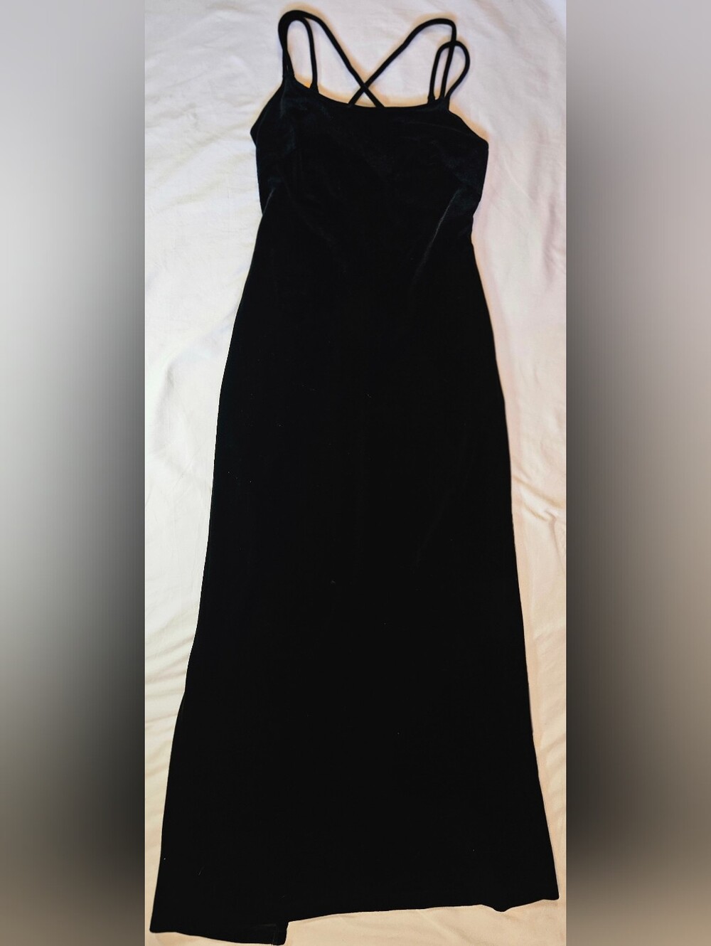 Steppin Out Womens Black Velvet Feel Thin Cross Strap Maxi Dress Size Medium